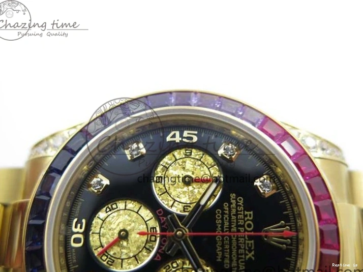0109 Daytona 116589RBOW YG Rainbow Crystal BLF Best Edition Black Dial on YG Bracelet A SmoothTexture 3175
